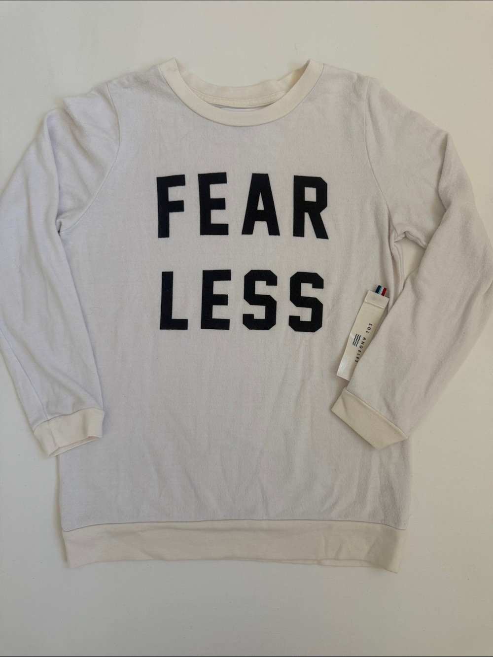 Sol Angeles Cream Crewneck Sweatshirt w/ Black 'FEARLESS' Graphic - Boy/Girl 10
